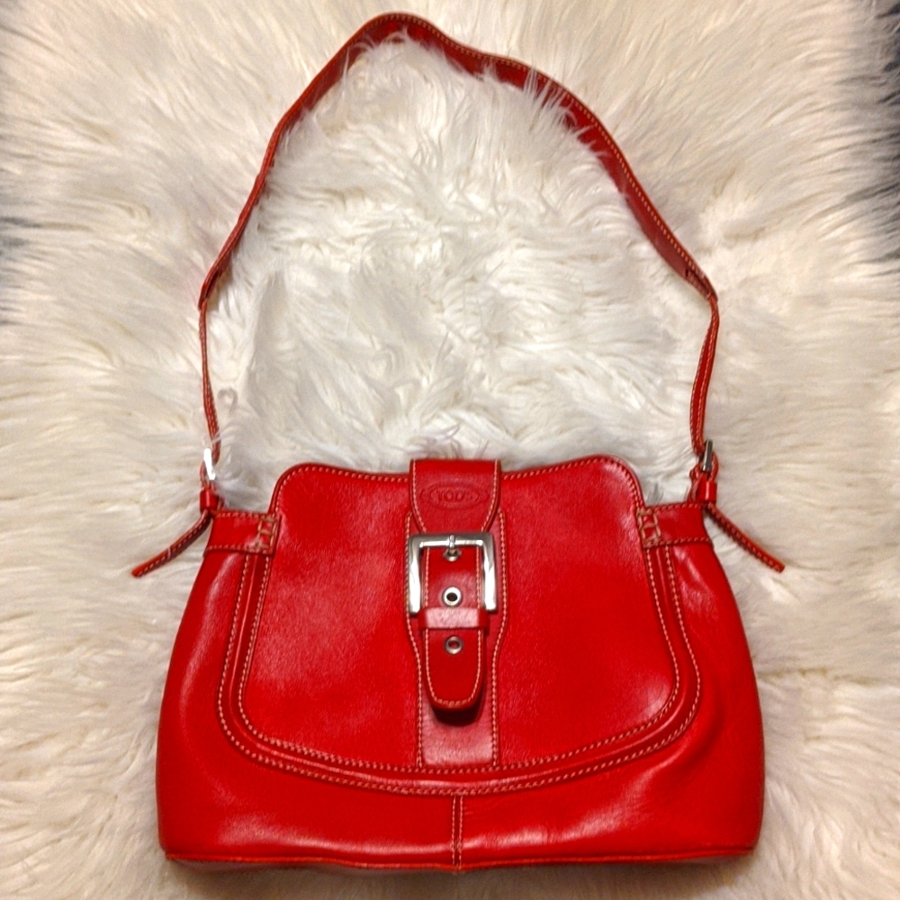 Authentic Tod's Red Leather Shoulder Bag